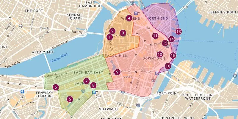 map of where to stay in Boston